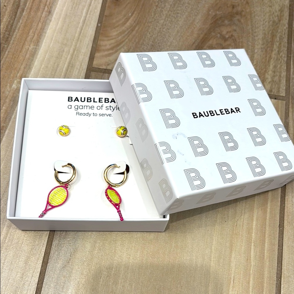 NIB BaubleBar Vibrant Tennis Earring set - racquets and tennis balls